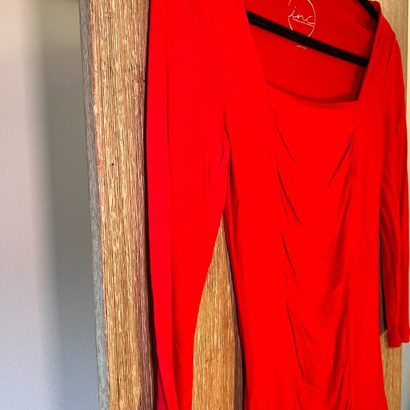 INC Ruby Red Ruched Front 3/4 Length Sleeve Stretchy Dress Shirt - Picture 4 of 8